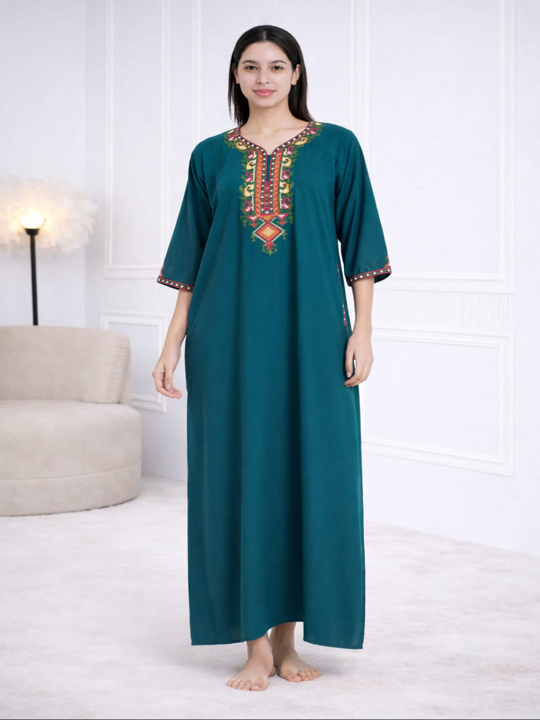 Premium  Embroidery Full Sleeve Night Gown Main image