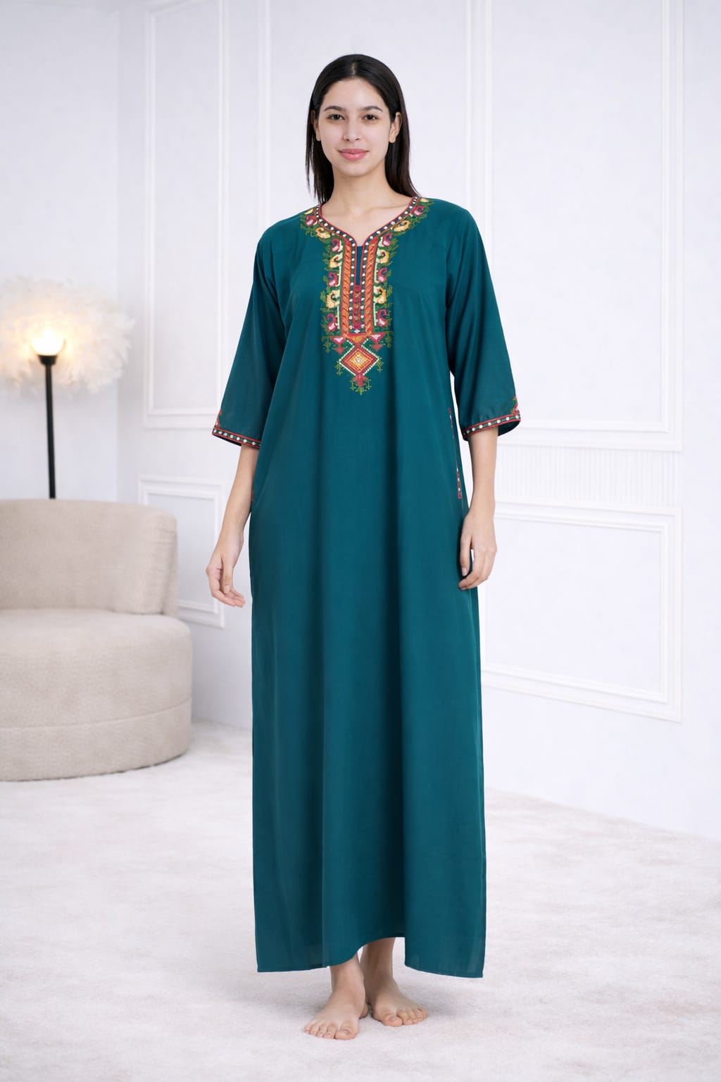 Premium  Embroidery Full Sleeve Night Gown