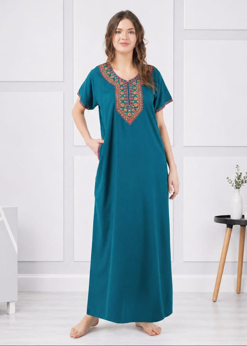 V-shaped Embroidery Night Gown Main image