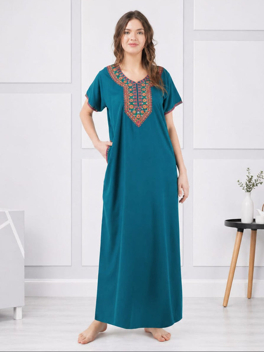 V-shaped Embroidery Night Gown Main image