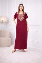 Creme Floral Embroidered  Nightgown