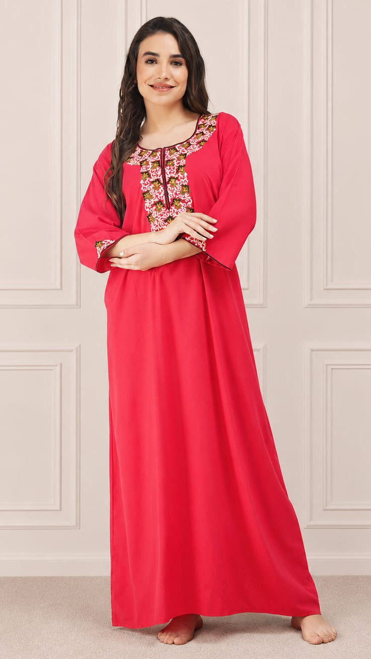 Flowerline Contrast Full Sleeve Night Gown Main image