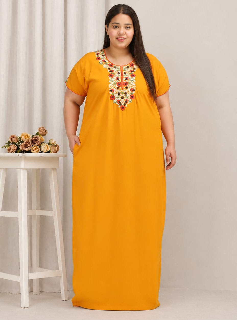 Flowerline Contrast Embroidered Nightgown Main image