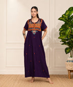 KOI SLEEPWEAR SQR neck bhopali embroidered gown