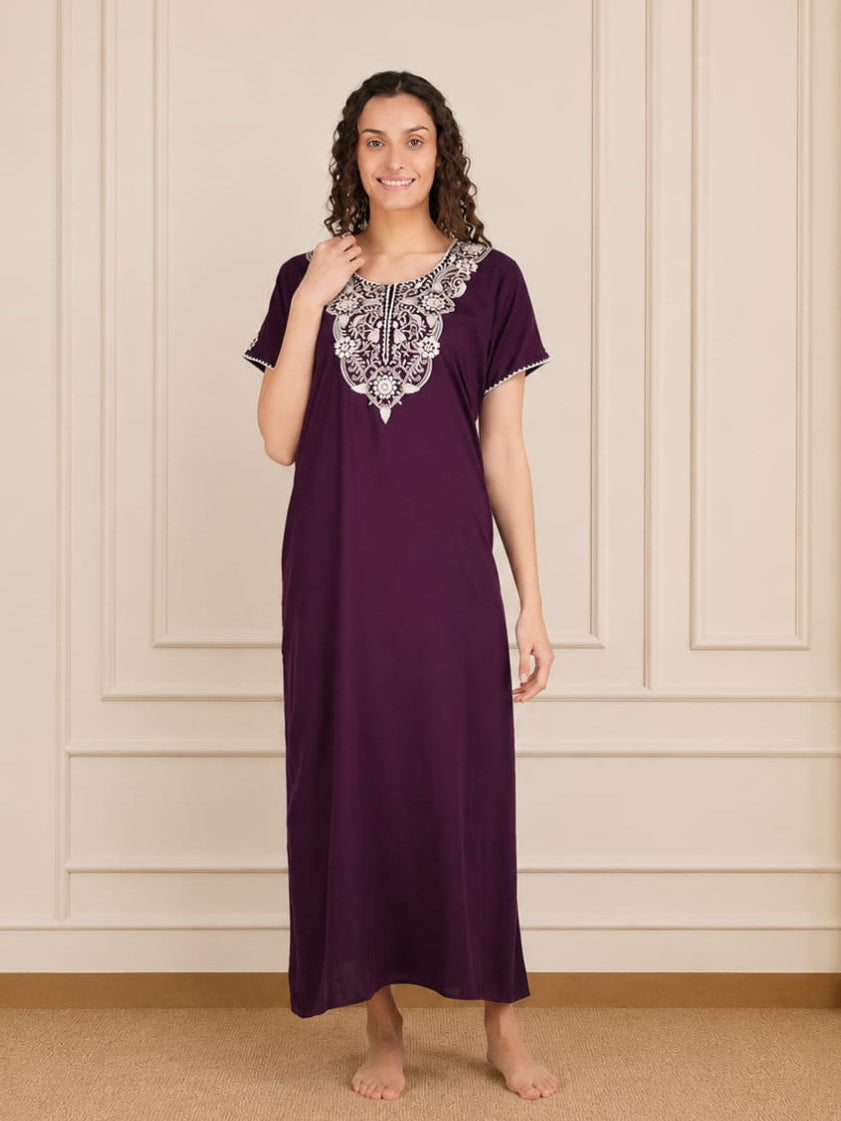 White Floral Embroidered Nightgown Main image