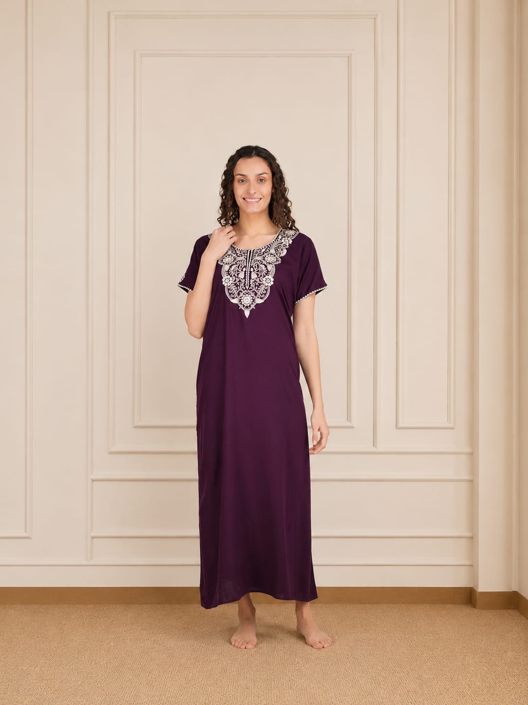 White Floral Embroidered Nightgown