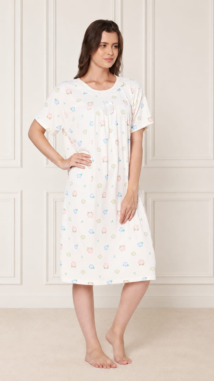 KOI-Cream Pastel -Floral Nighty Main image