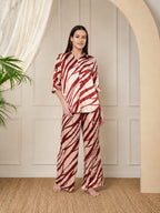 KOI SLEEPWEAR Zebra Print Satin Pleated Coord Set