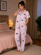 Pink Stripe Printed Night Suit