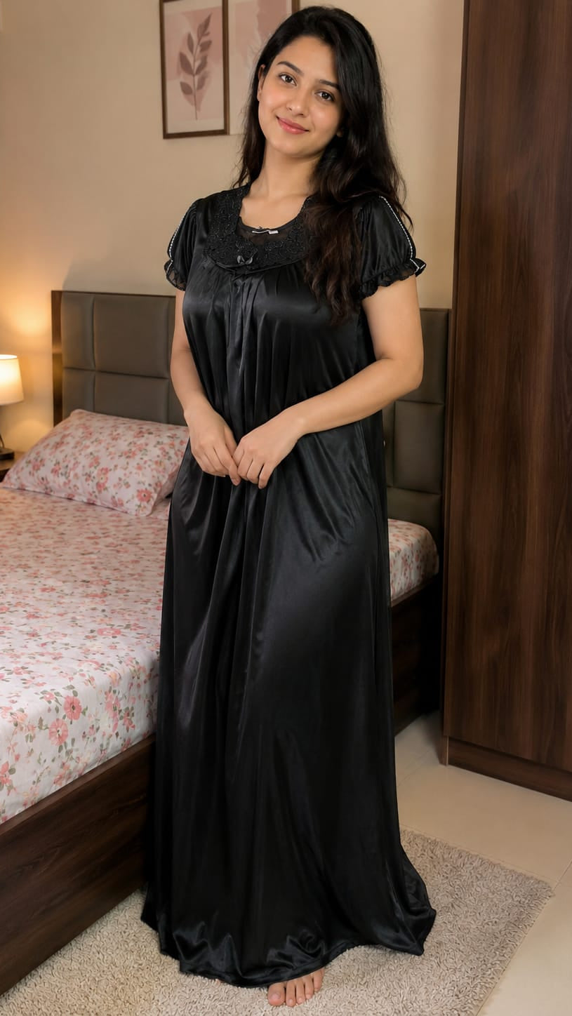 Black Satin Night Gown Main image