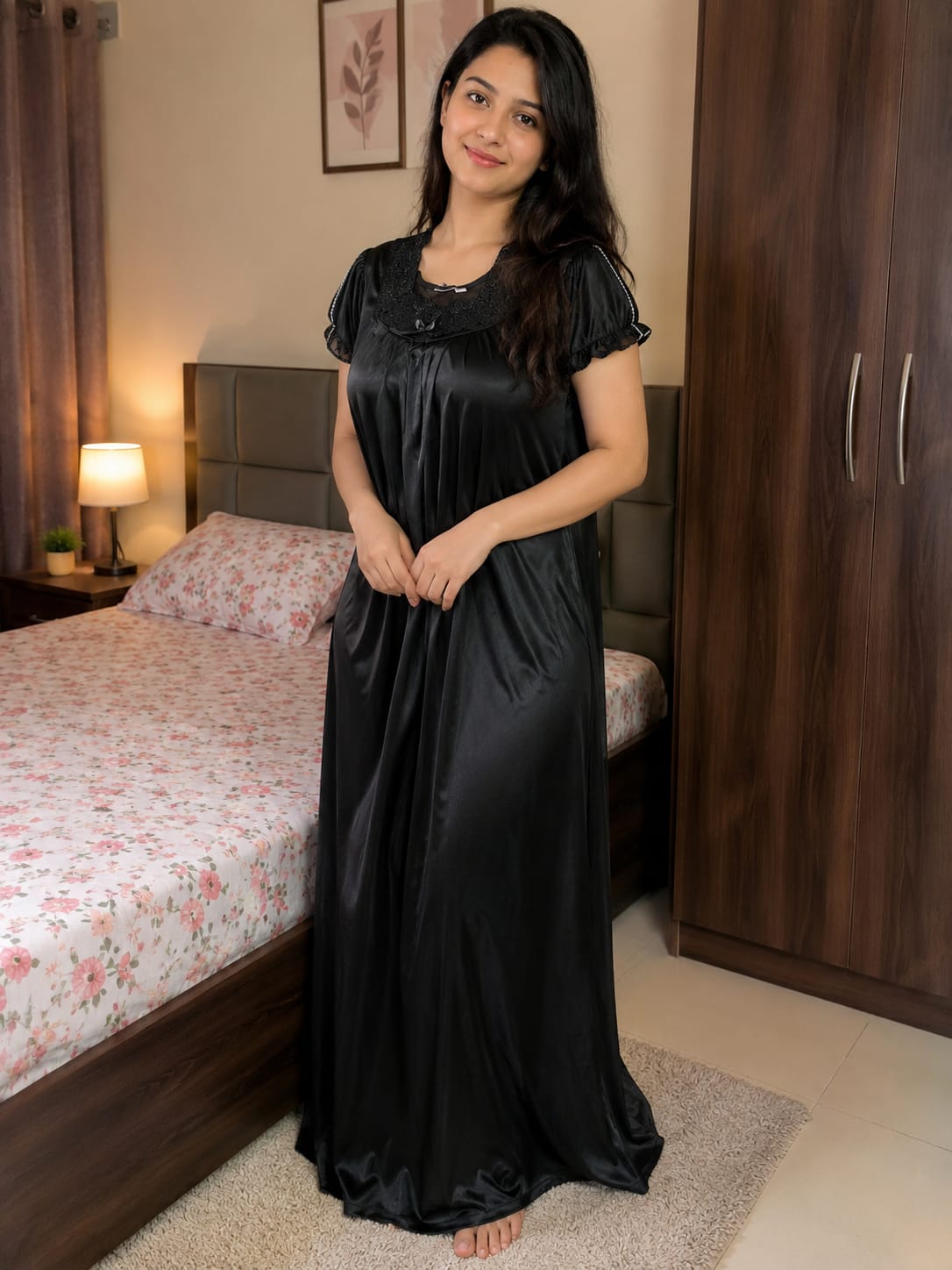 Black Satin Night Gown