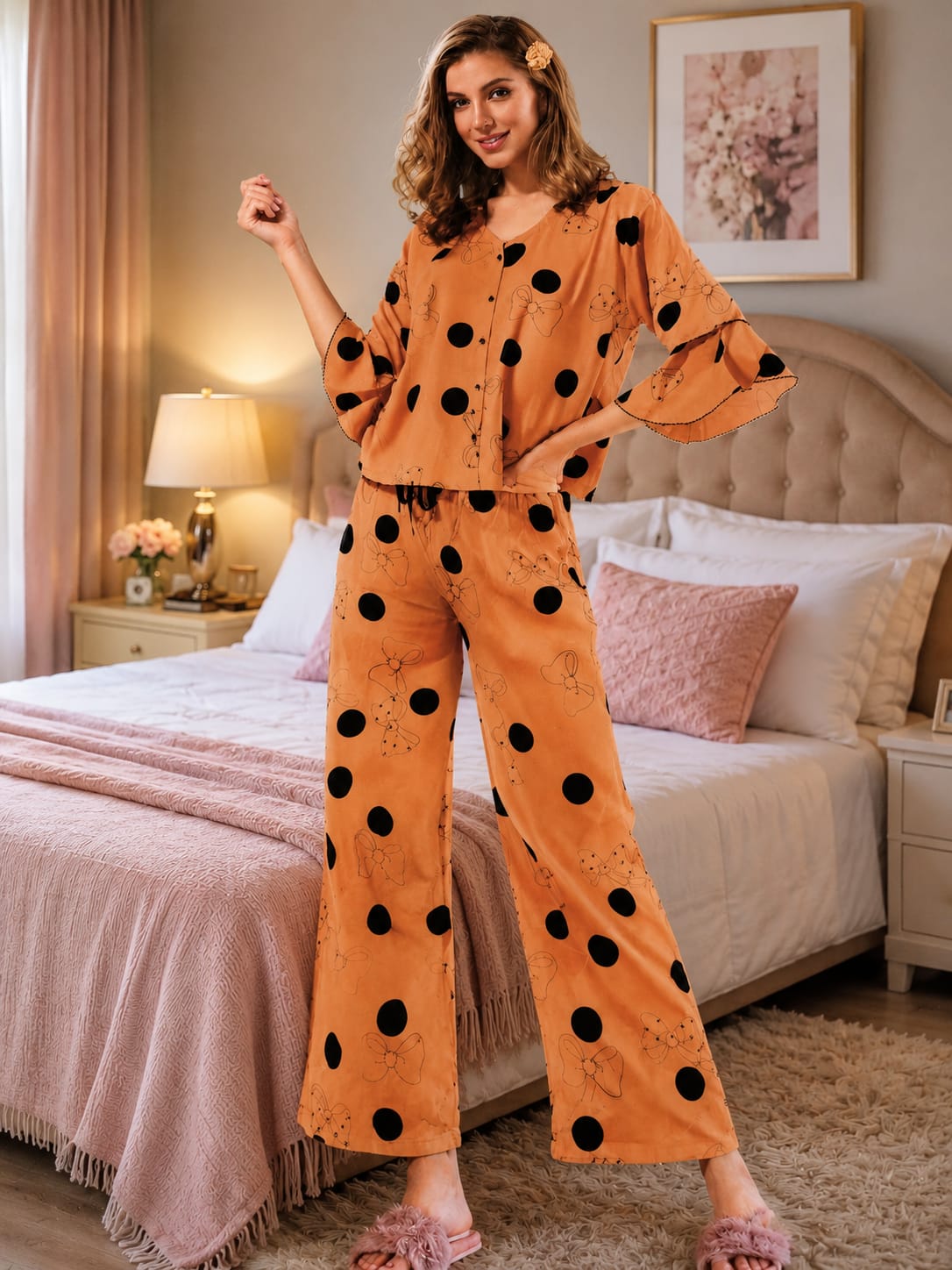 Women's Dot Printed Night Suit Set