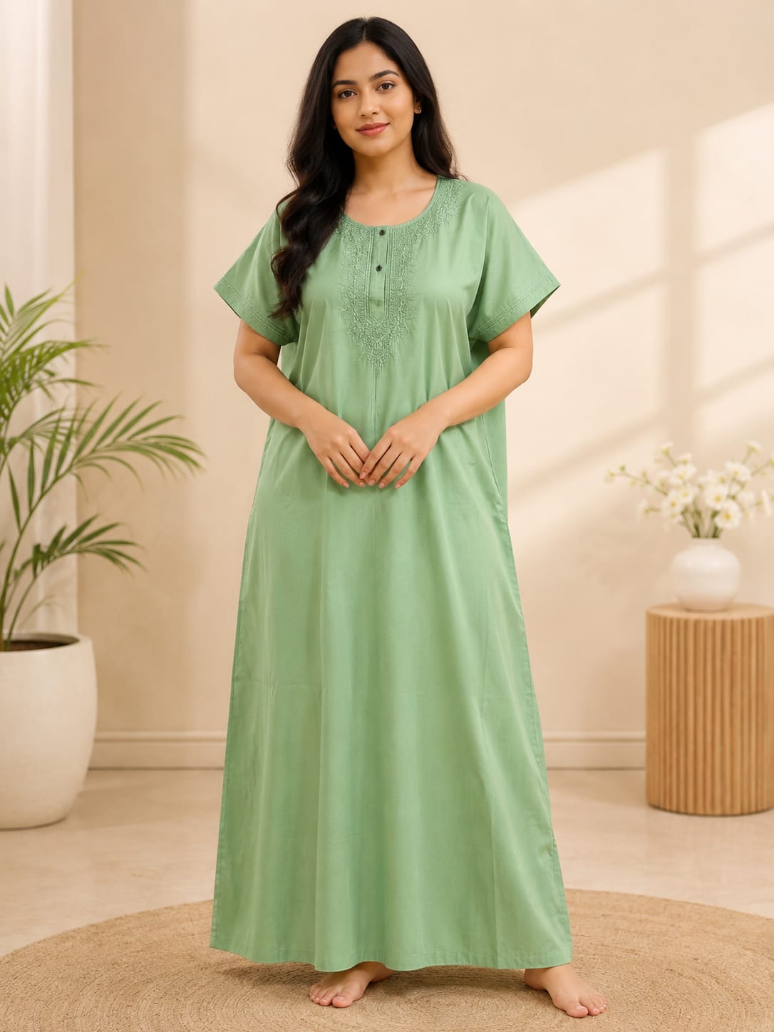 Women's Embroidered Night Gown | Premium Cotton Blend | 3XL | Multiple Colours