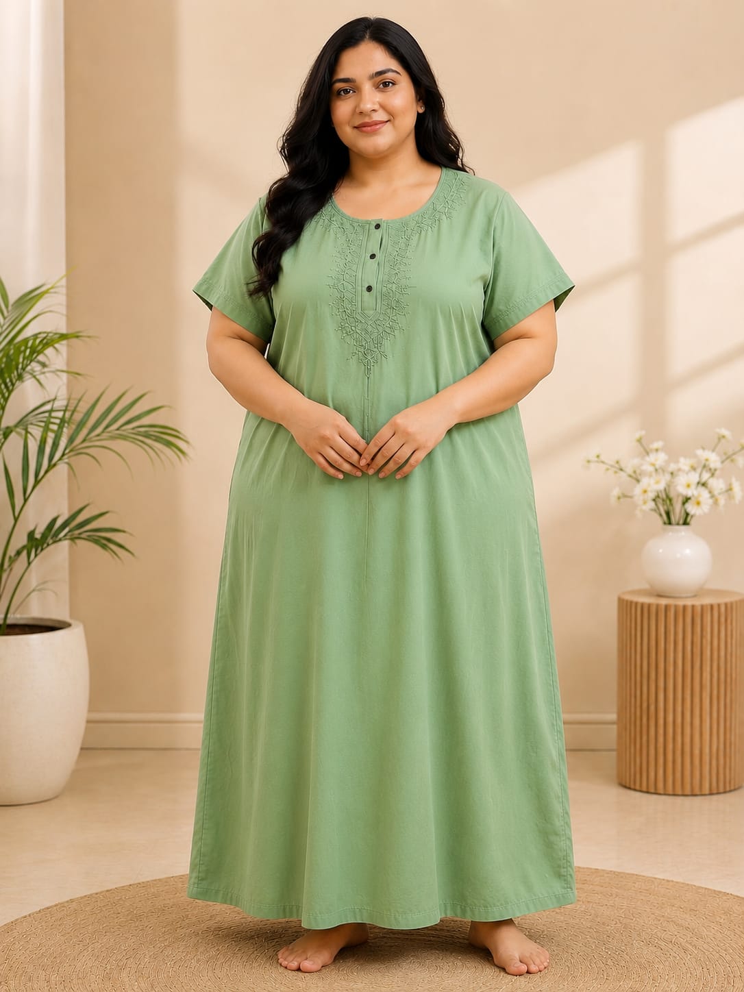 Women's Embroidered Night Gown | Premium Cotton Blend | 3XL | Multiple Colours Main image