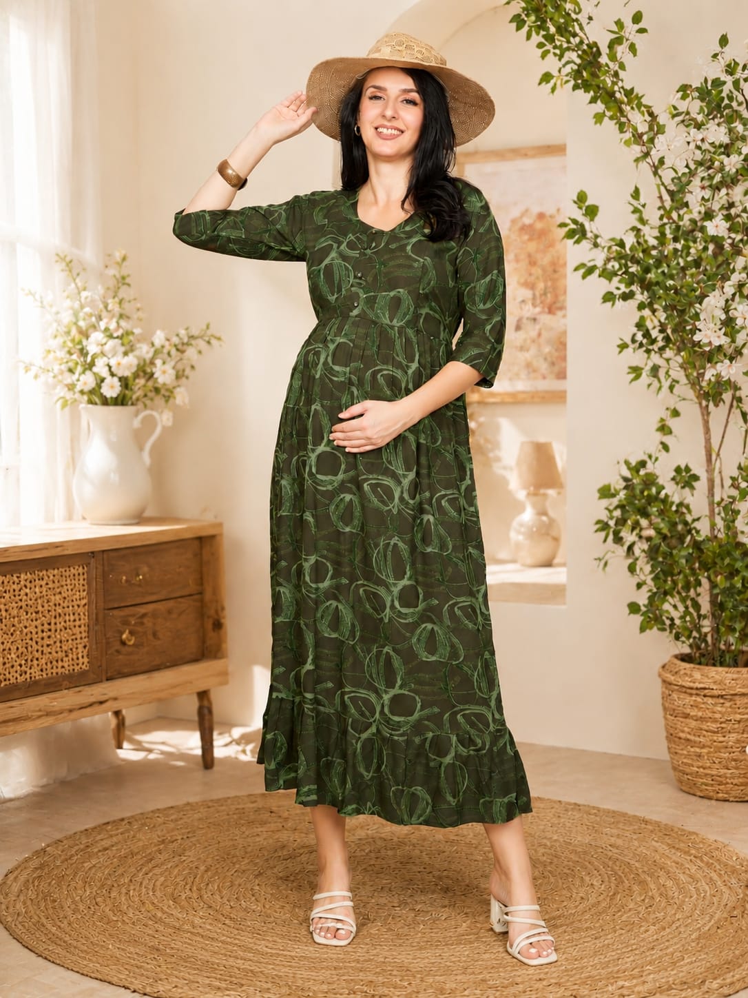 Printed Maternity Feeding Night Gown Main image