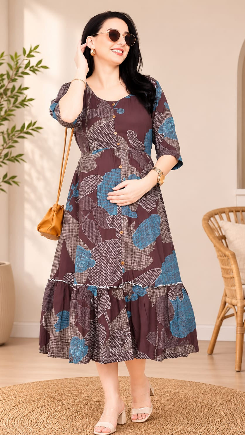 Floral Printed Maternity &amp; Feeding Night Gown Main image