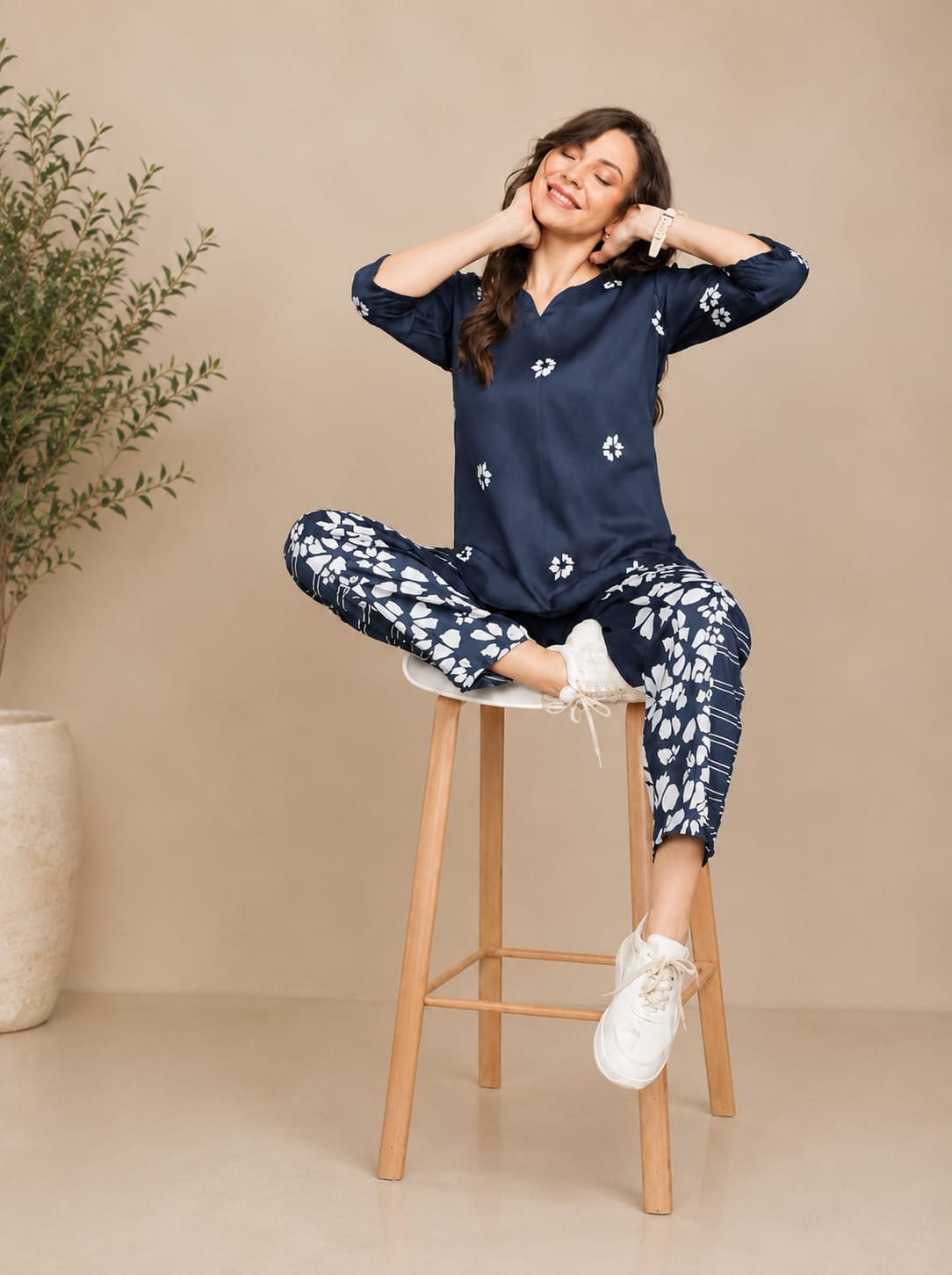 Floral Print Rayon Night Suit Set for Women