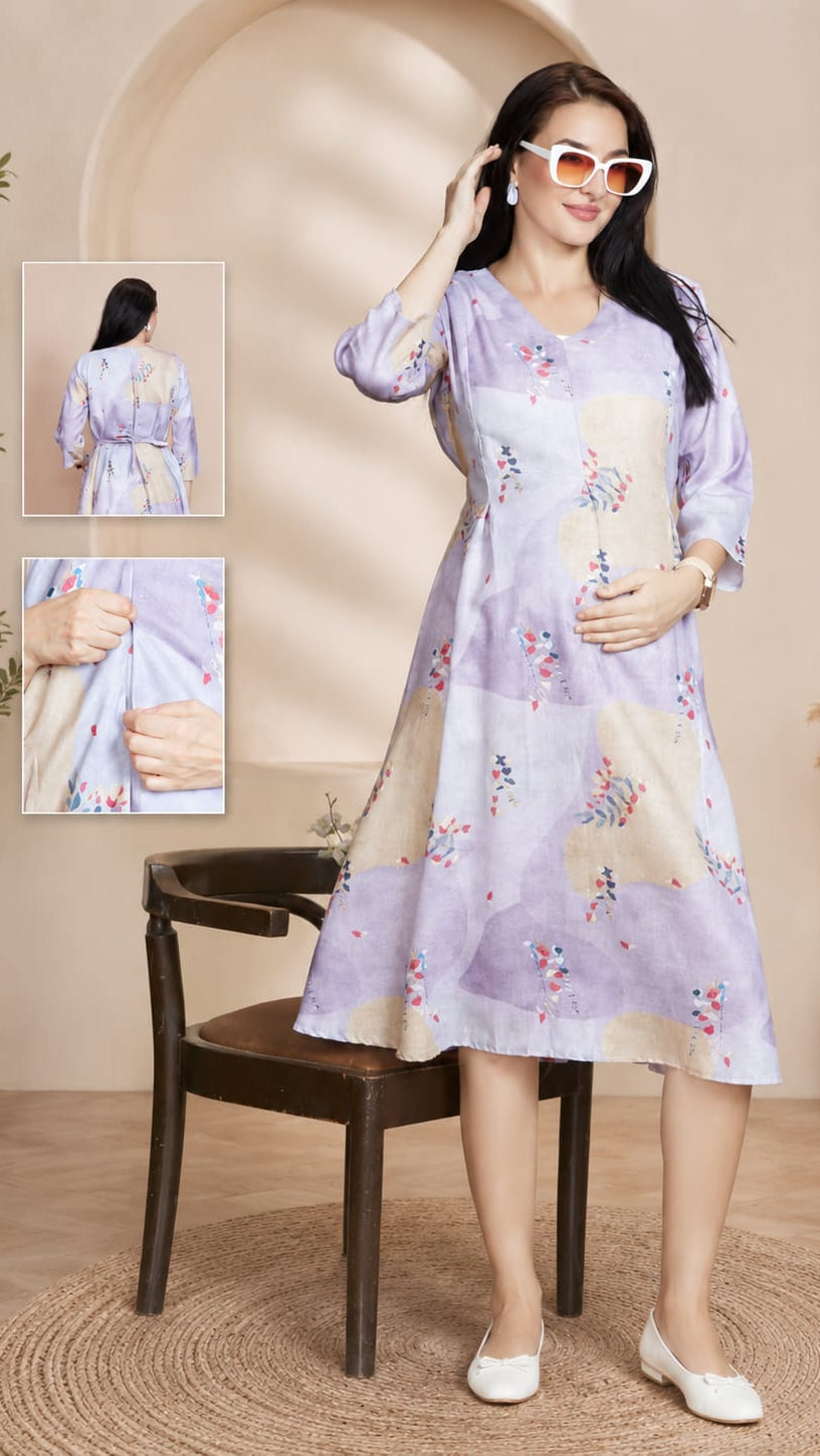 Lavender Bloom Maternity & Feeding Gown Main image