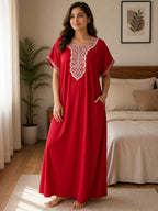 Maroon Elegance Embriodered Nightgown