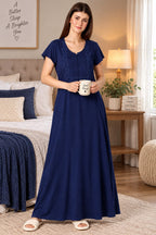 Product Name: Women’s Embroidered Long Nightgown | Comfortable Sleepwear for Women | Full Length Night Dress | Available in XL & XXL