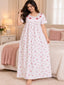 Women’s Purple Floral Printed Night Gown with Lace Detailing