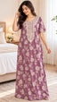 Women’s Floral Printed Embroidered Night Gown with Half Sleeves