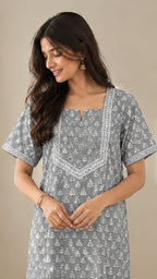 Cotton Block-Print A-Line Long Nightgown