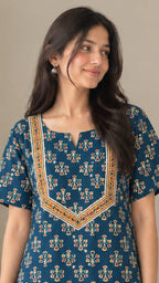 Multifloral Embroidery Night Gown |  Floral Embroidered Cotton Nighty