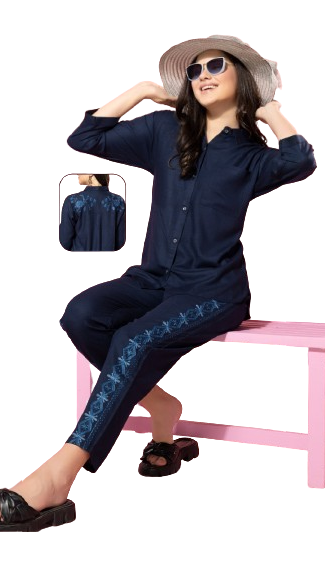 KOI SLEEPWEAR Premium linen fabric embroidered  co-ord set for women Main image