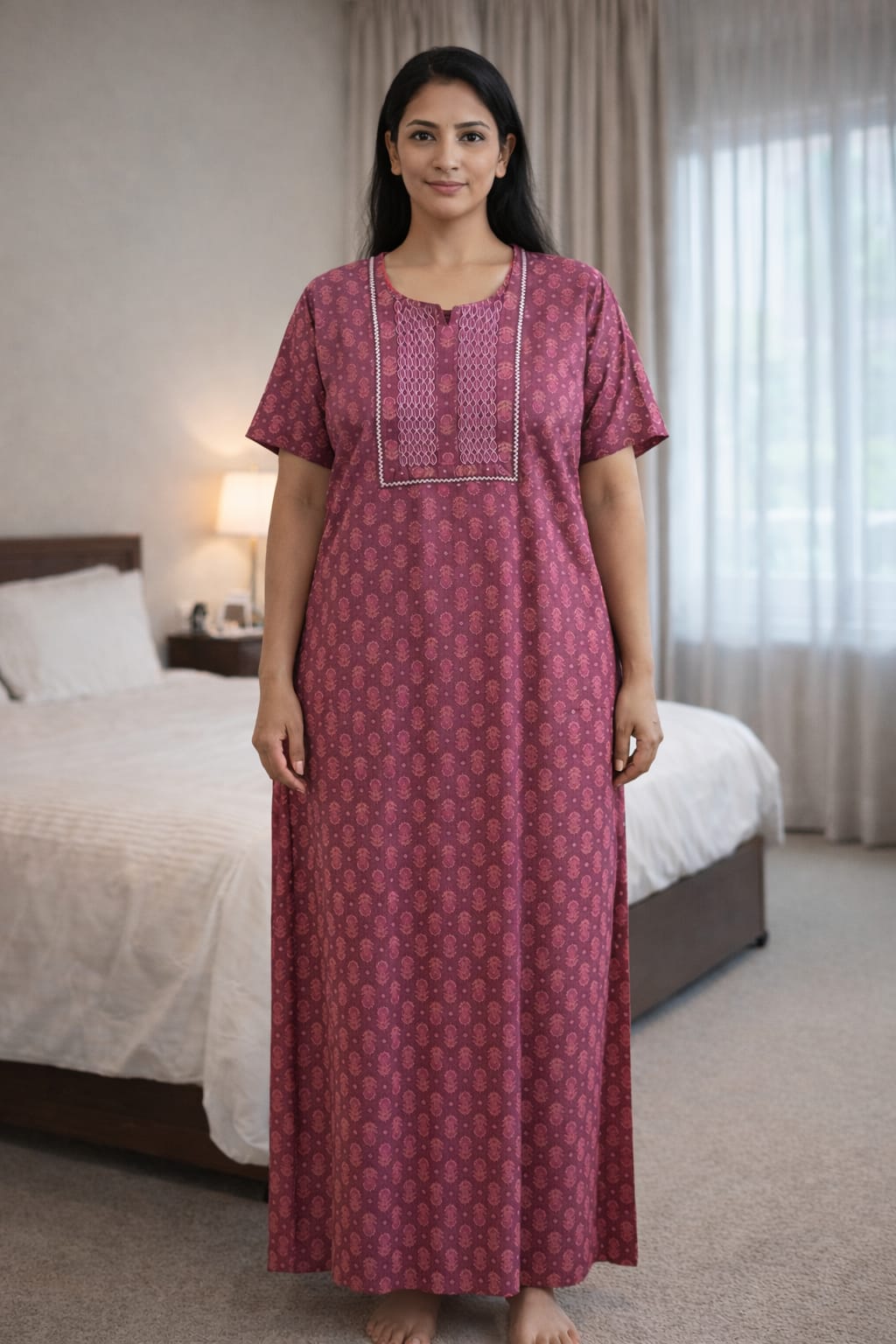 Elegant Printed Cotton Gown-DAILY HOME WEAR. Main image
