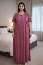 Elegant Printed Cotton Gown-DAILY HOME WEAR.