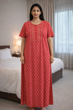 Elegant Printed Cotton Gown-DAILY HOME WEAR.