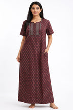 Elegant Printed Cotton Gown-DAILY HOME WEAR.