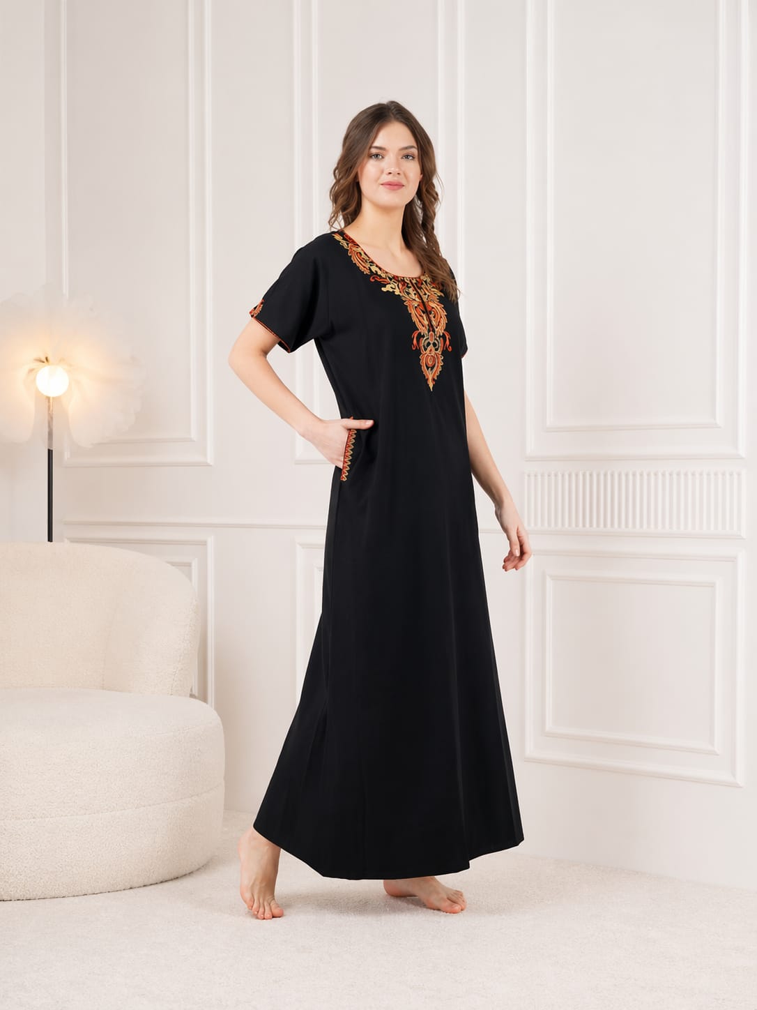 Cotton Resham Embroidered  BLACK