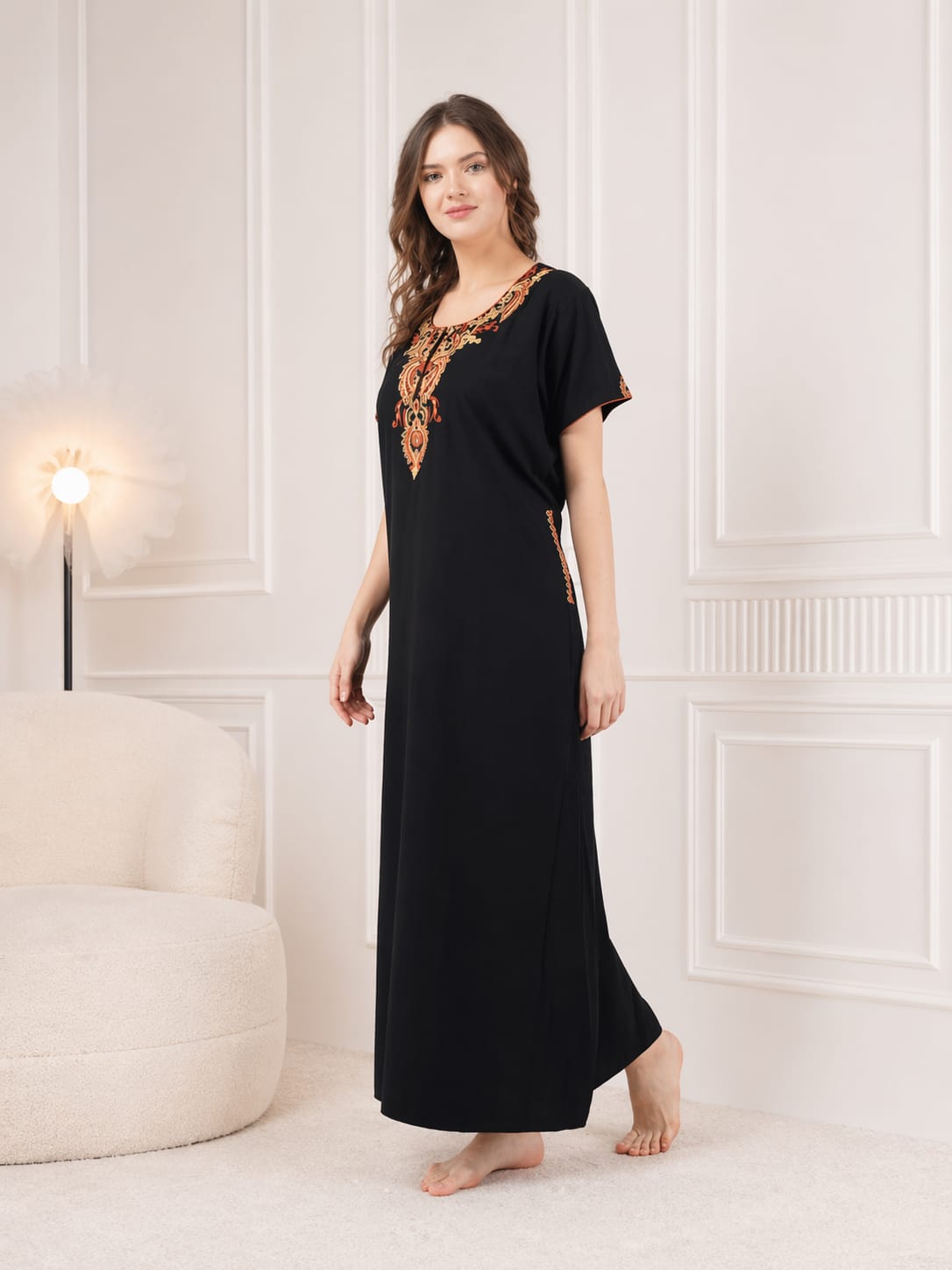 Cotton Resham Embroidered  BLACK