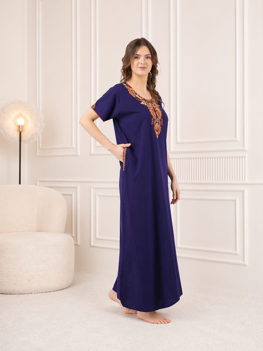 Cream Embroidered Nightgown