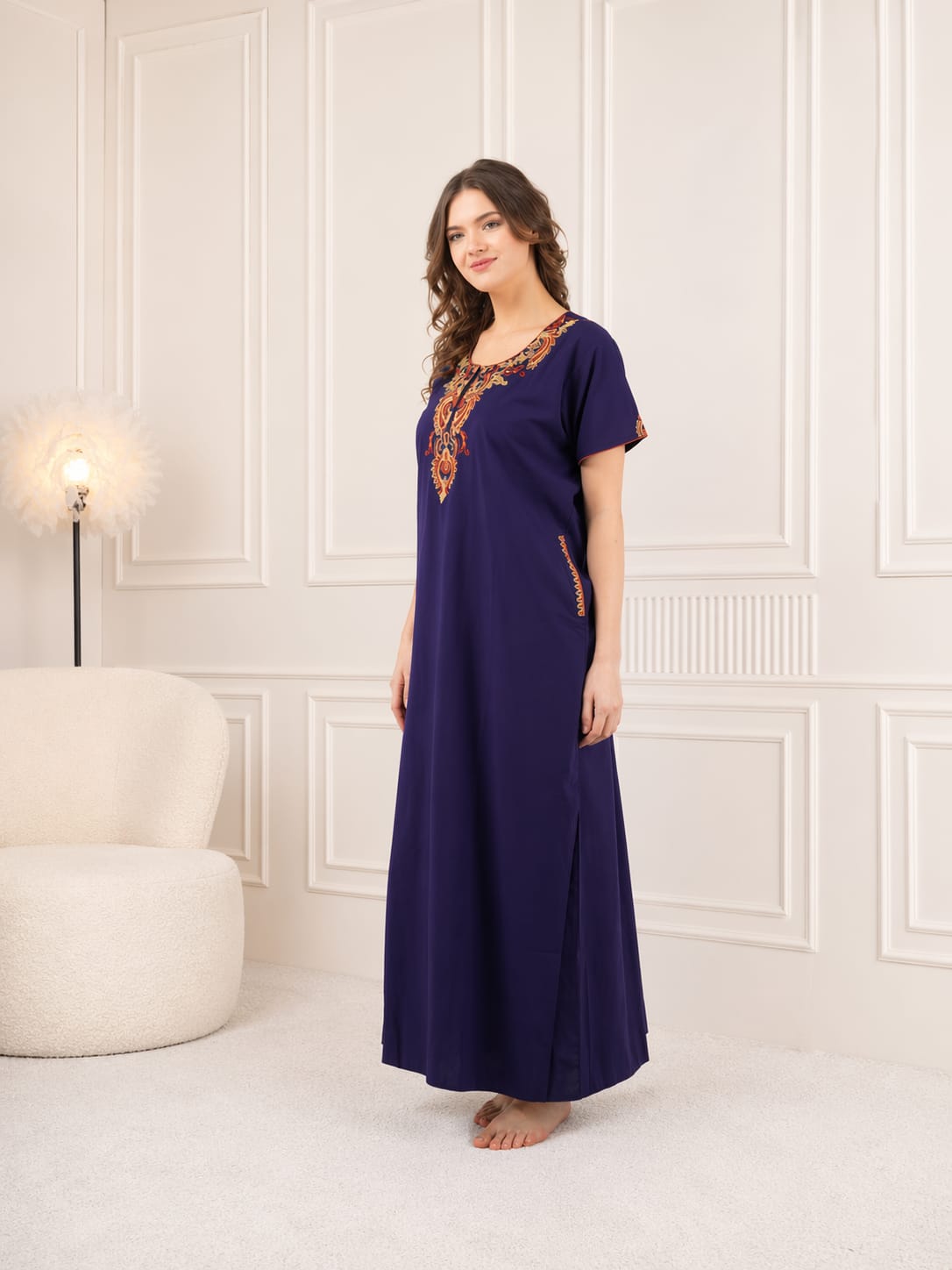 Cream Embroidered Nightgown
