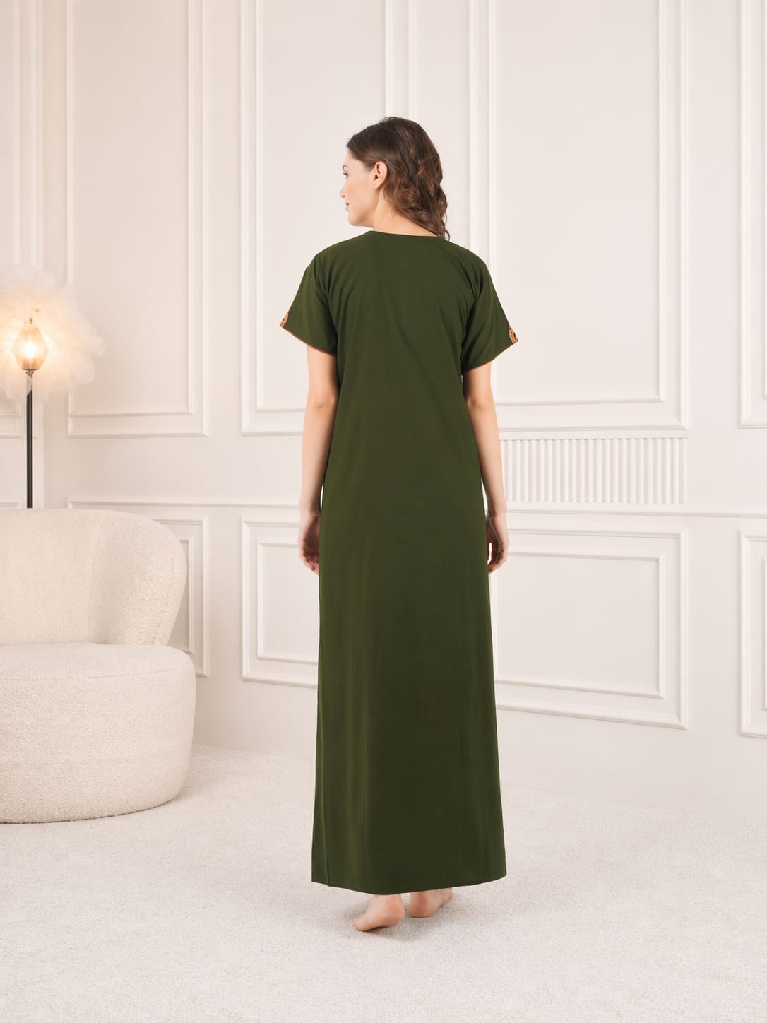 Cream Embroidery Night Gown