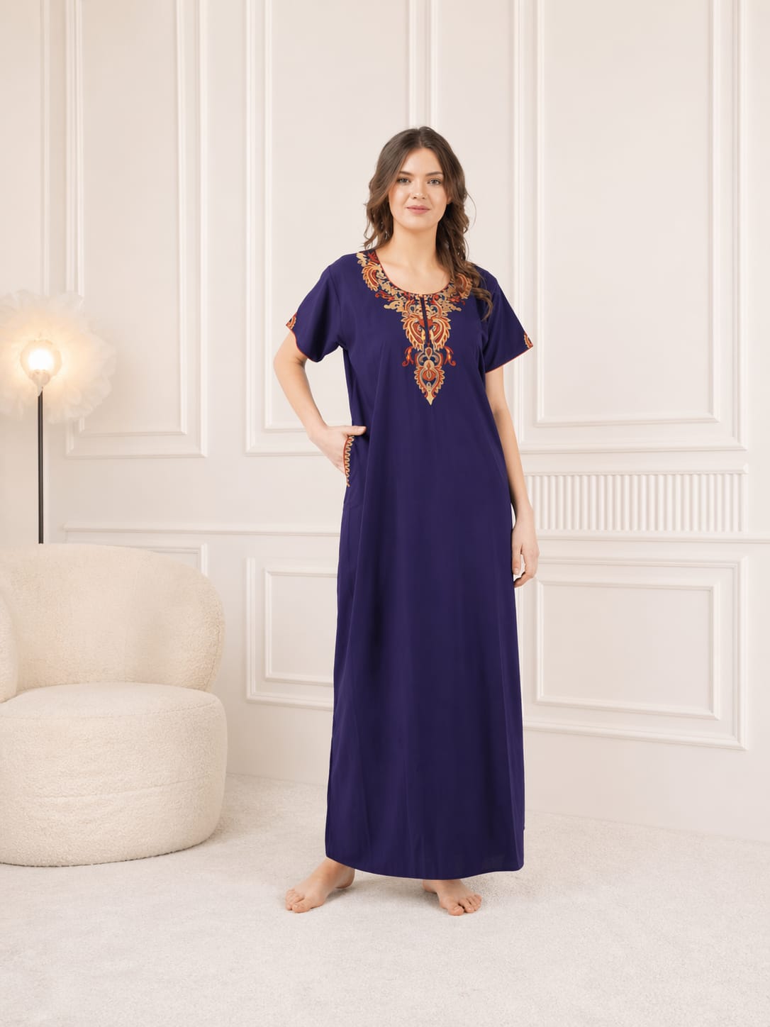 Cream Embroidered Nightgown