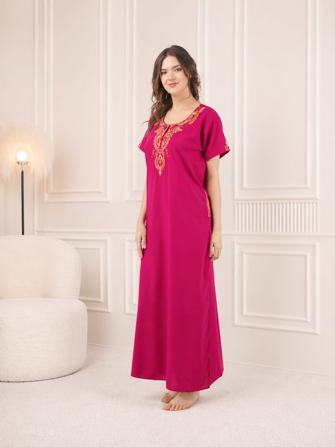 Cream Embroidered Nightgown