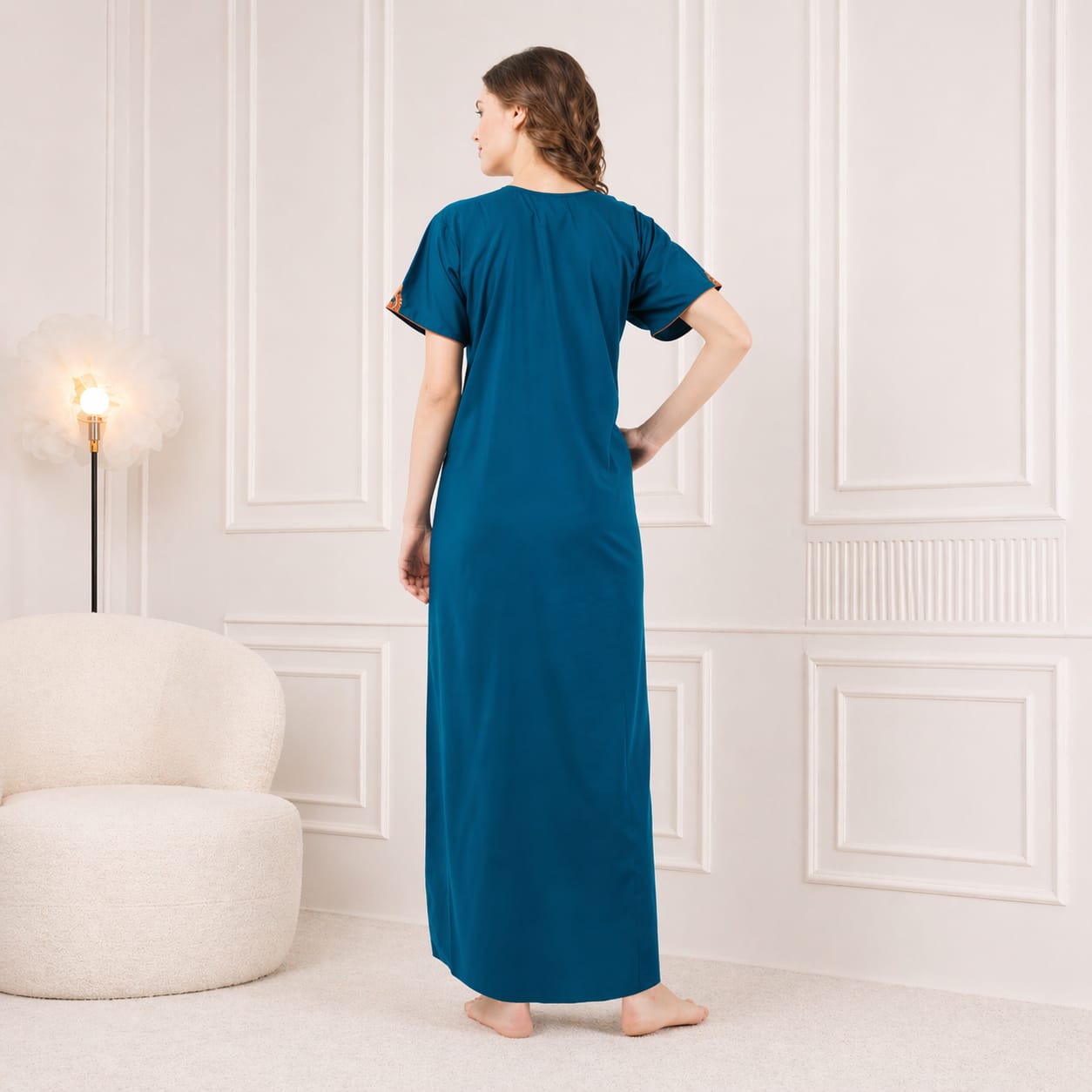 Cream Embroidery Night Gown