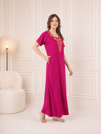 Cream Embroidery Night Gown