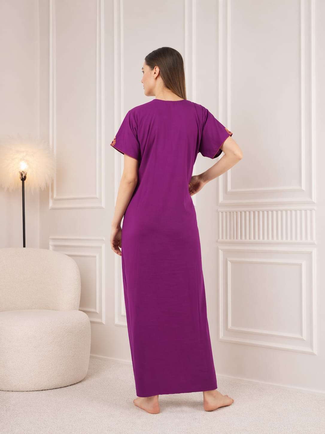 Cream Embroidery Night Gown