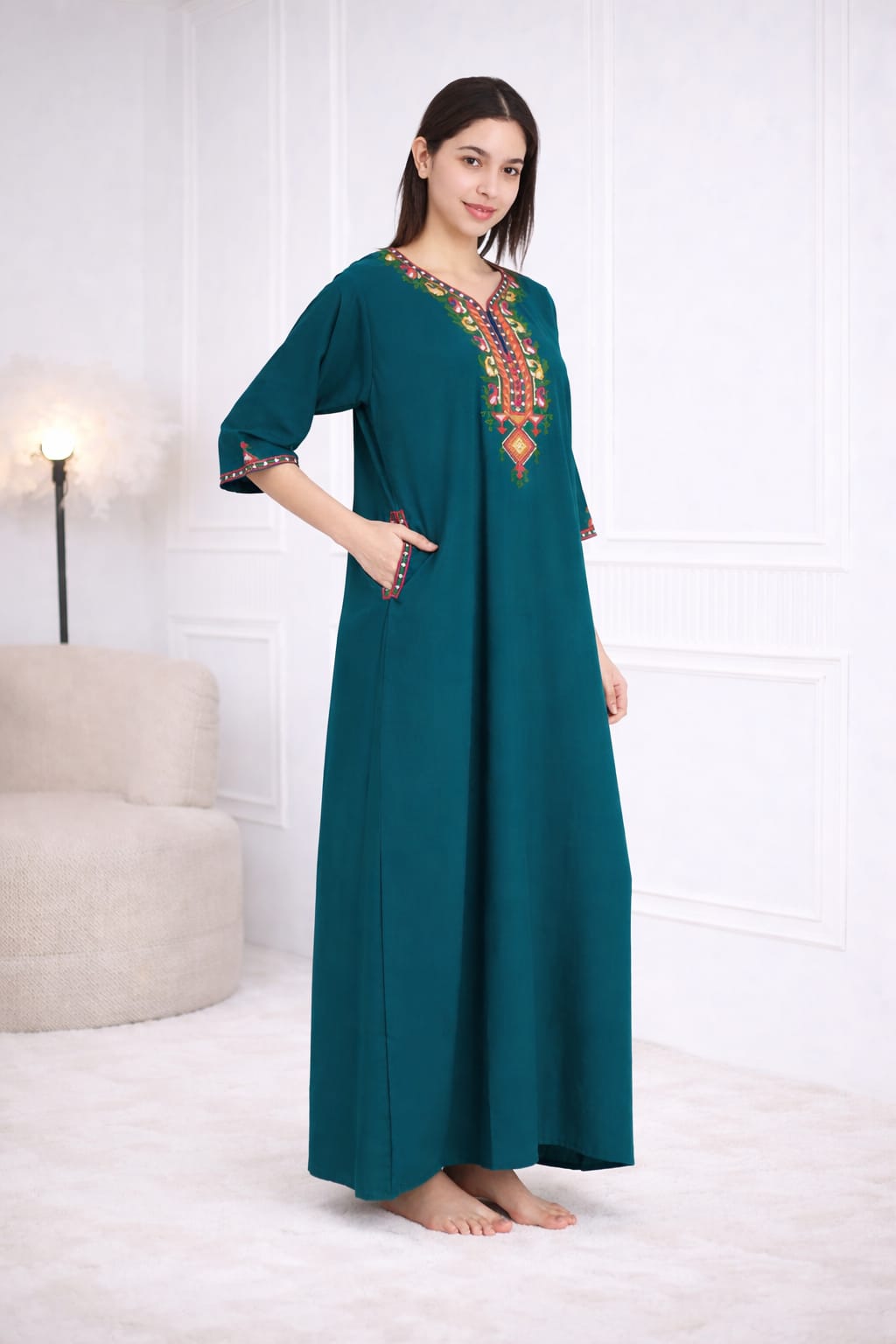 Premium  Embroidery Full Sleeve Night Gown