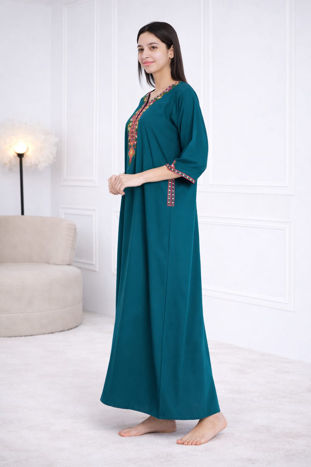 Premium  Embroidery Full Sleeve Night Gown