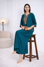 Premium  Embroidery Full Sleeve Night Gown