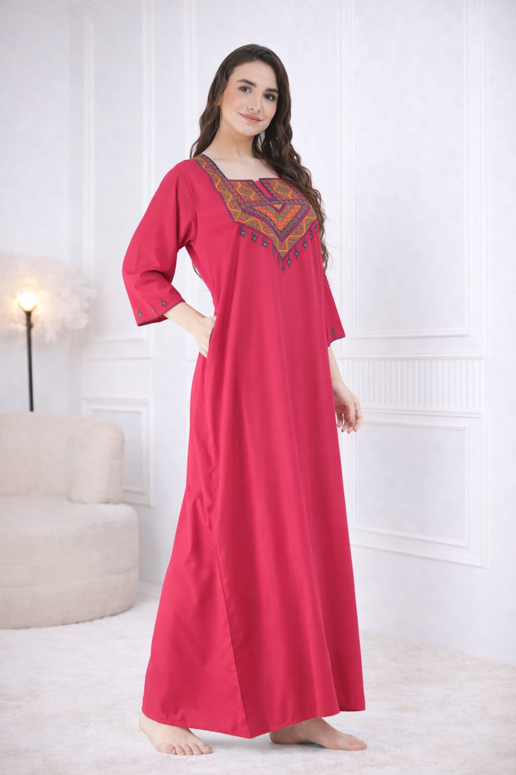 Resham Embroidery Full Sleeve Night Gown