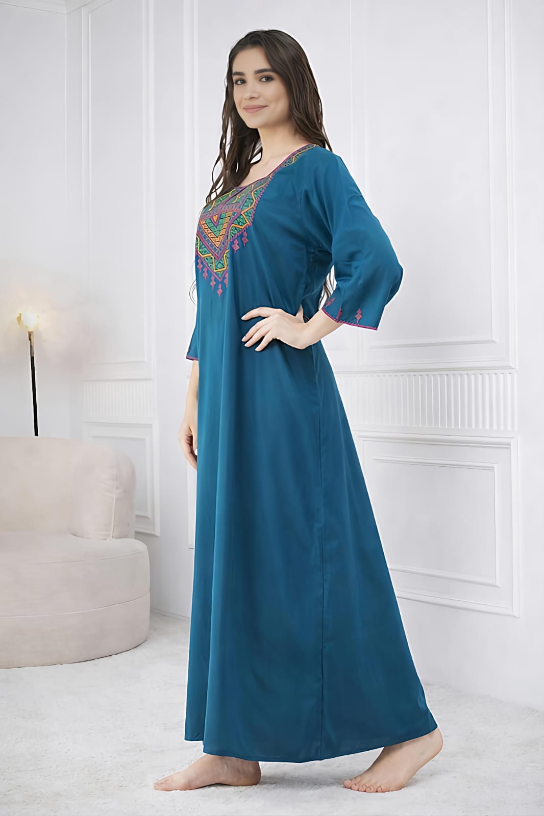 Resham Embroidery Full Sleeve Night Gown