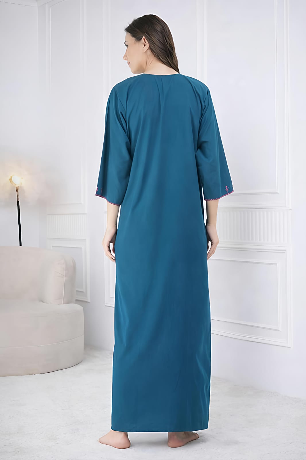 Resham Embroidery Full Sleeve Night Gown
