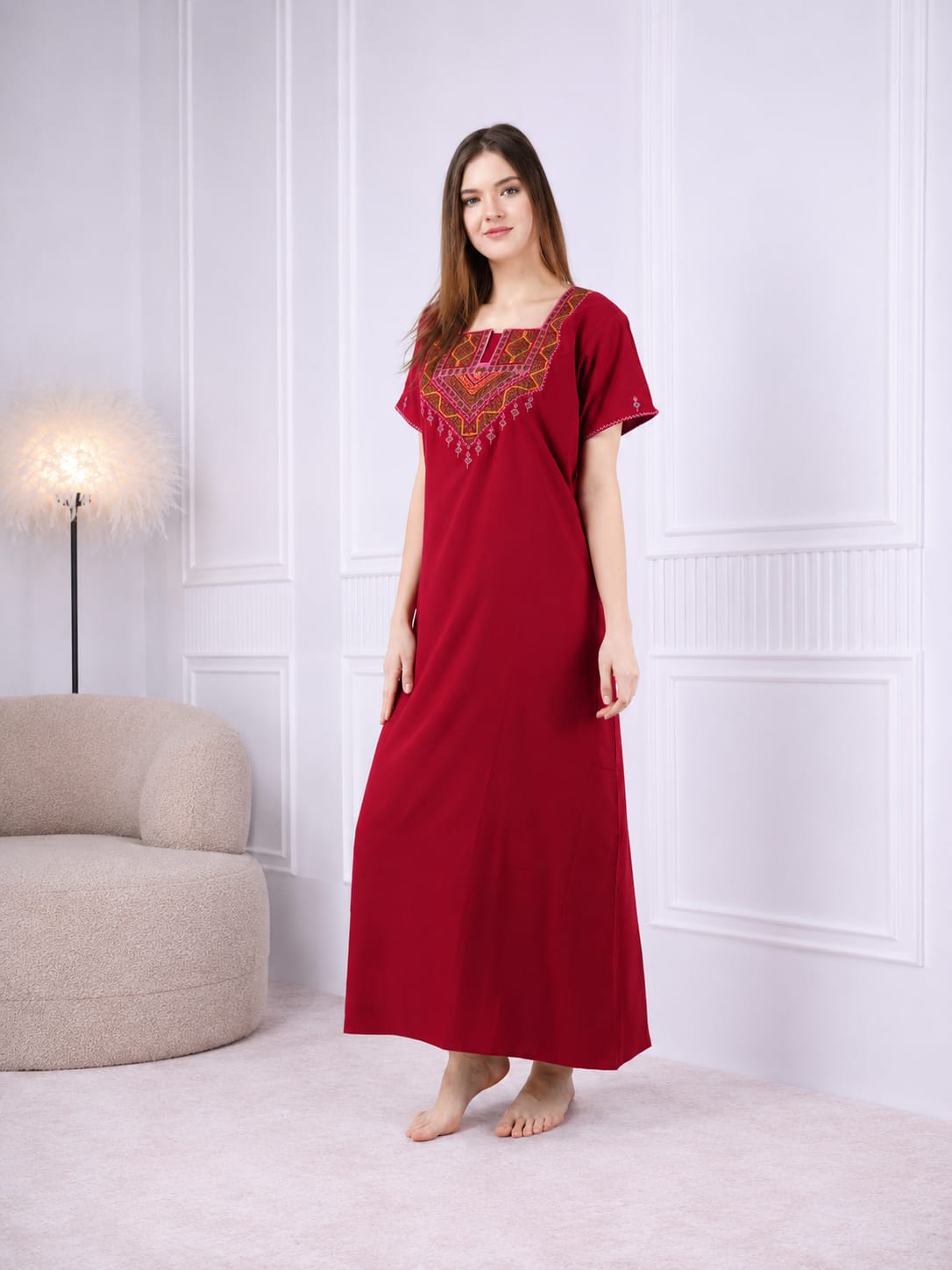 Resham Embroidery Night Gown